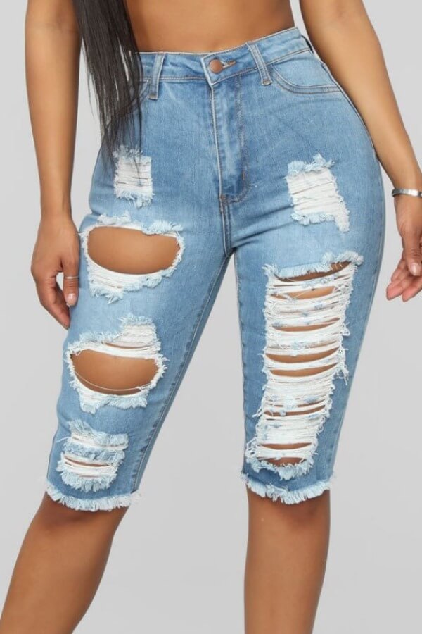 

Lovely Casual Hollow-out Baby Blue Shorts