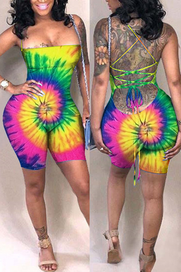 

Lovely Trendy Tie-dye Green One-piece Romper