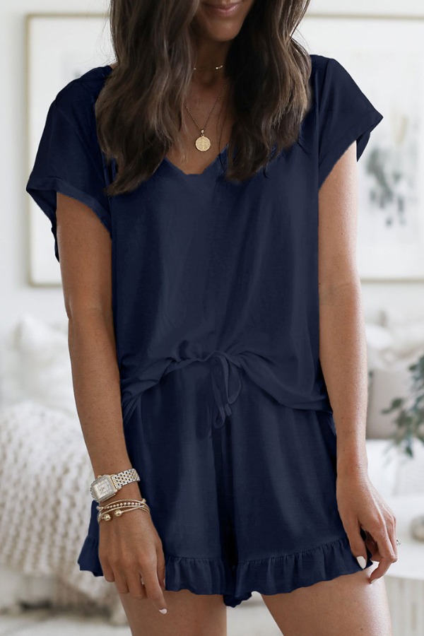 

Lovely Sweet Flounce Design Deep Blue Loungewear