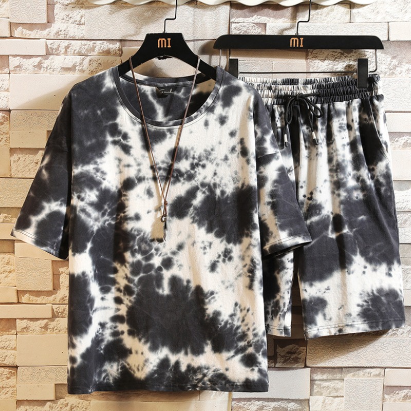 

Lovely Leisure Tie-dye Black Two-piece Shorts Set