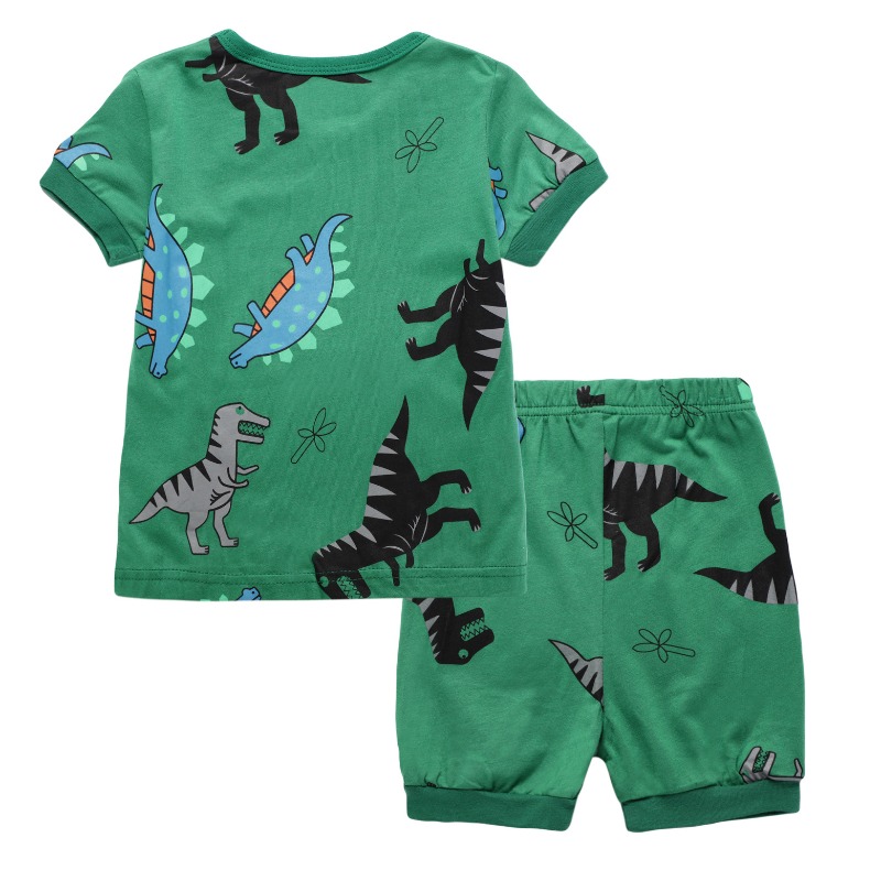 

Lovely Casual Cartoon Print Green Boy Two-piece Shorts Set