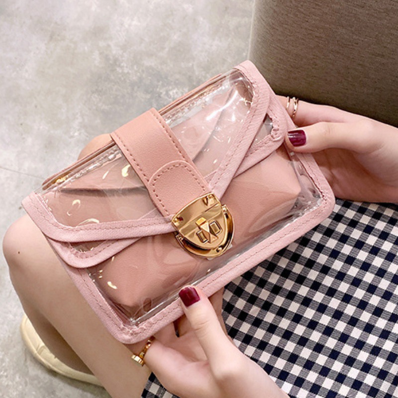 

Lovely Casual See-through Pink Crossbody Bag