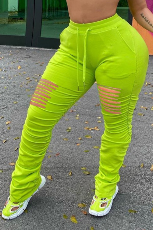 

Lovely Casual Hollow-out Green Plus Size Pants