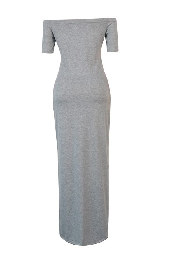Lovely Stylish Side High Slit Grey Maxi Dress