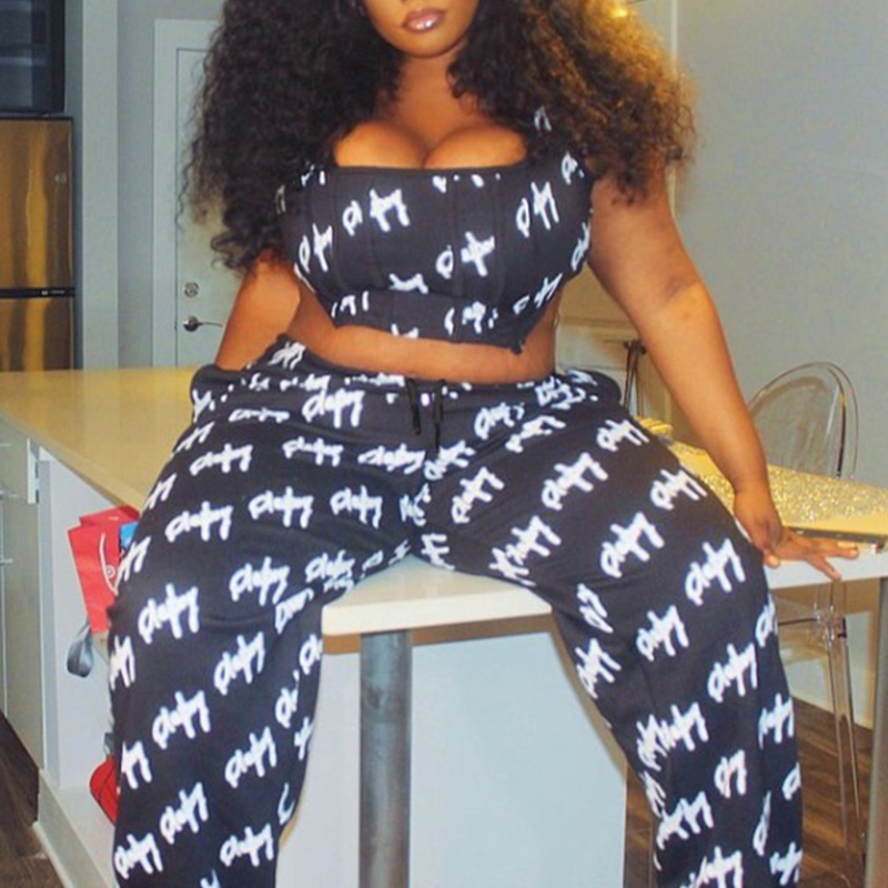 

Lovely Casual Letter Black Plus Size Two-piece Pants Set