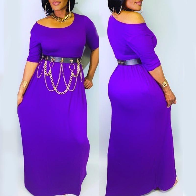 

Lovely Trendy Basic Purple Maxi Dress(Without Belt