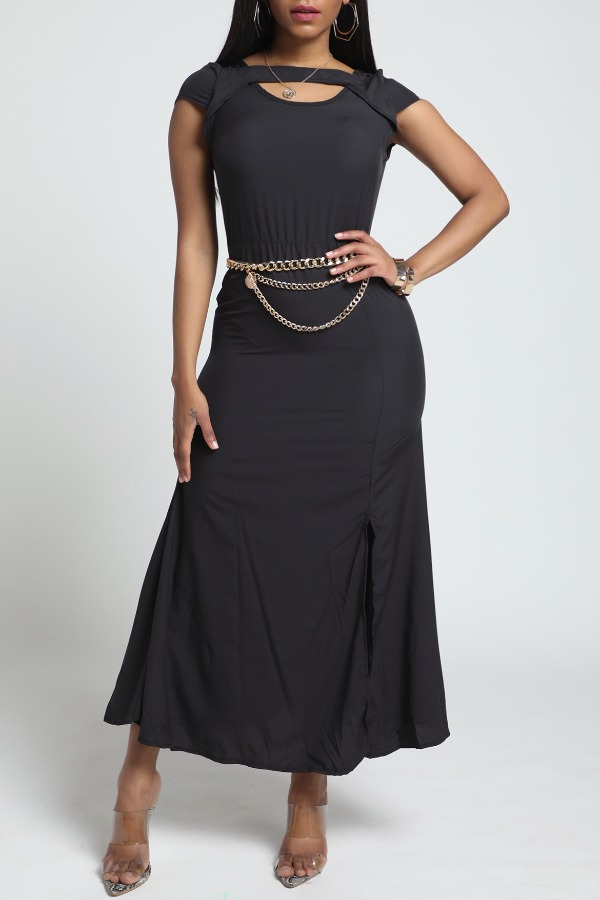 

Lovely Casual Hollow-out Black Ankle Length Dress
