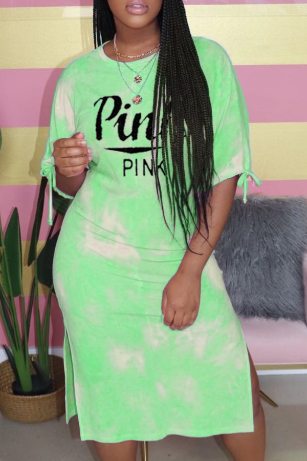 

Lovely Leisure Letter Print Greeen Mid Calf Dress, Green