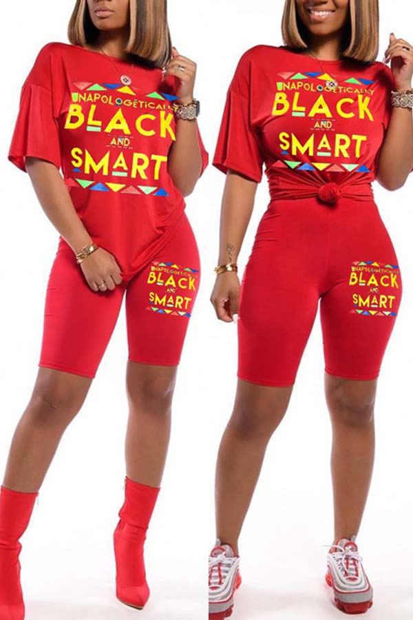 

Lovely Casual Letter Print Red Two-piece Shorts Set