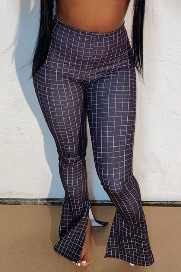 

Lovely Trendy Grid Black And White Pants, Black & white tartan