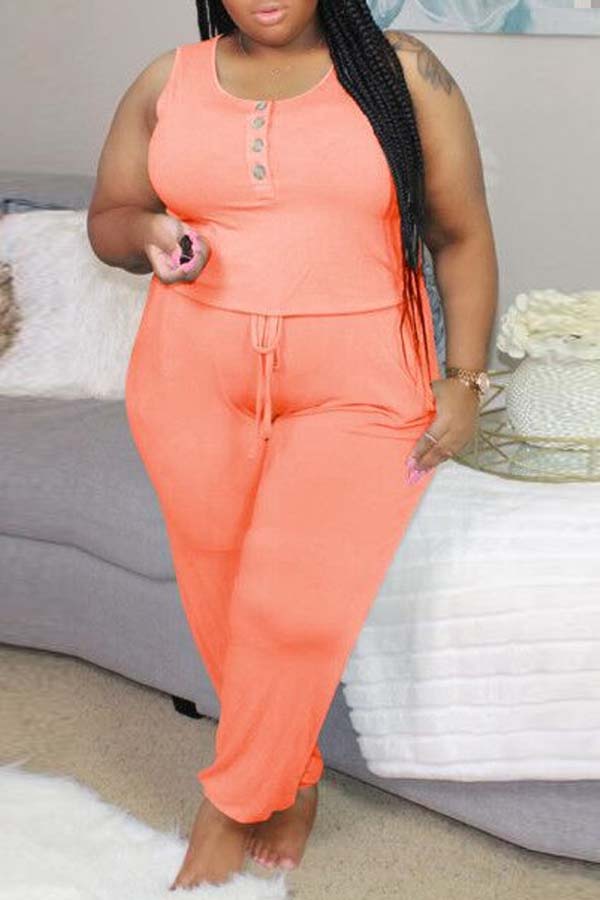 

Lovely Leisure Buttons Design Croci Plus Size One-piece Jumpsuit