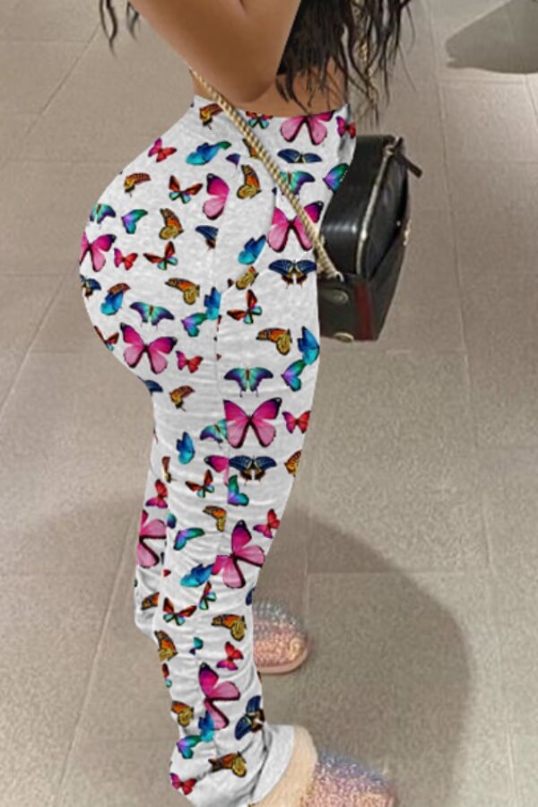

Lovely Casual Butterfly Print White Pants