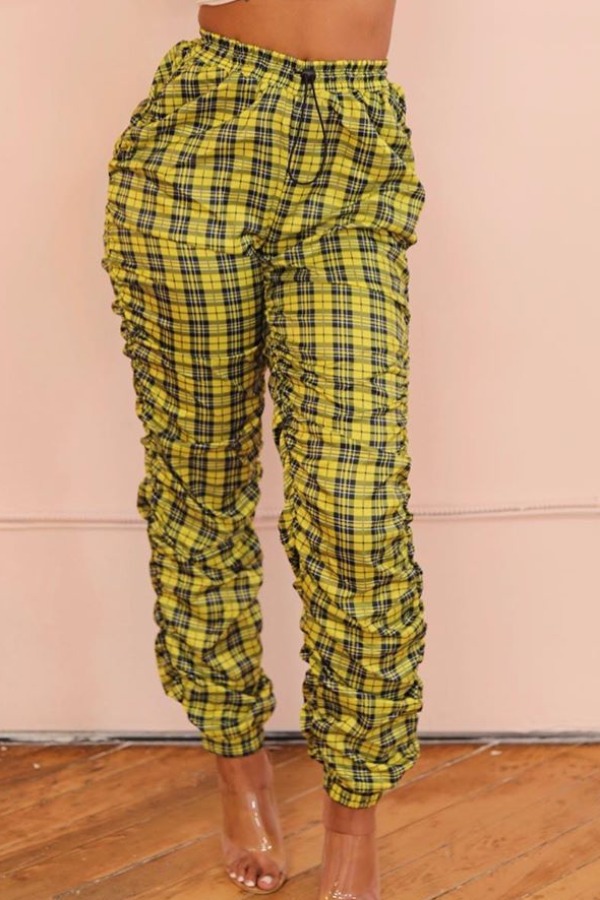 

Lovely Stylish Grid Yellow Pants