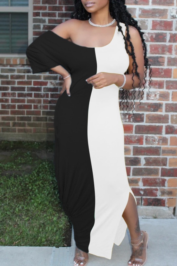

Lovely Casual Patchwork Black Ankle Length Dress