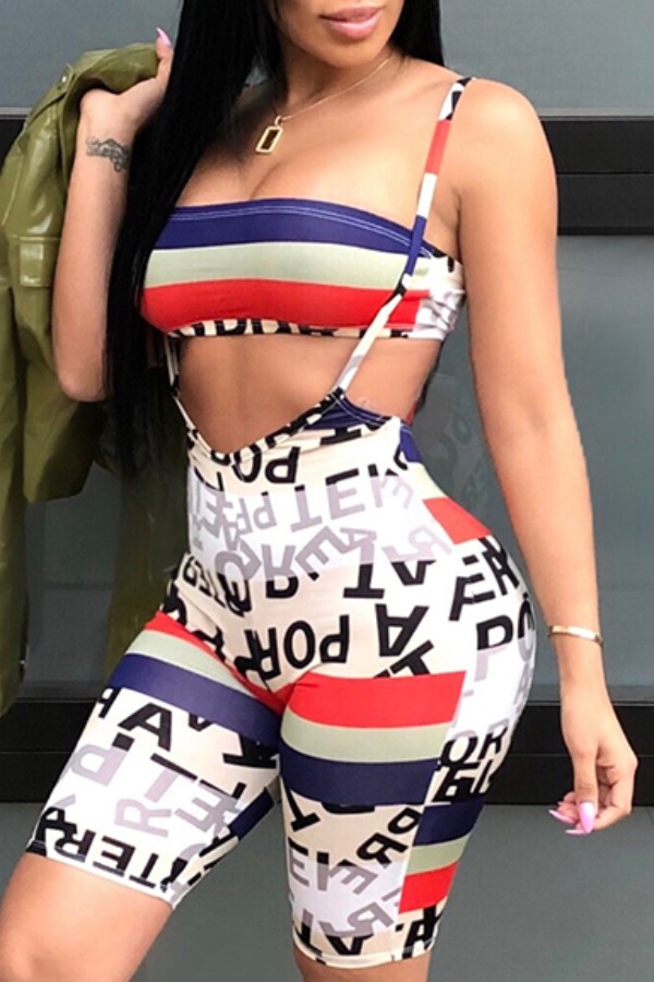 

Lovely Leisure Letter Print White Two-piece Shorts Set