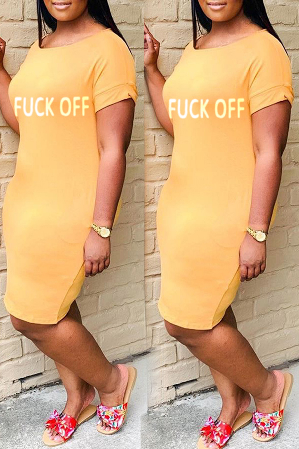

Lovely Casual Letter Print Yellow Knee Length Dress