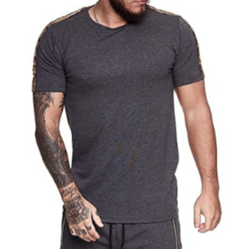 

Lovely Casual Patchwork Dark Grey T-shirt