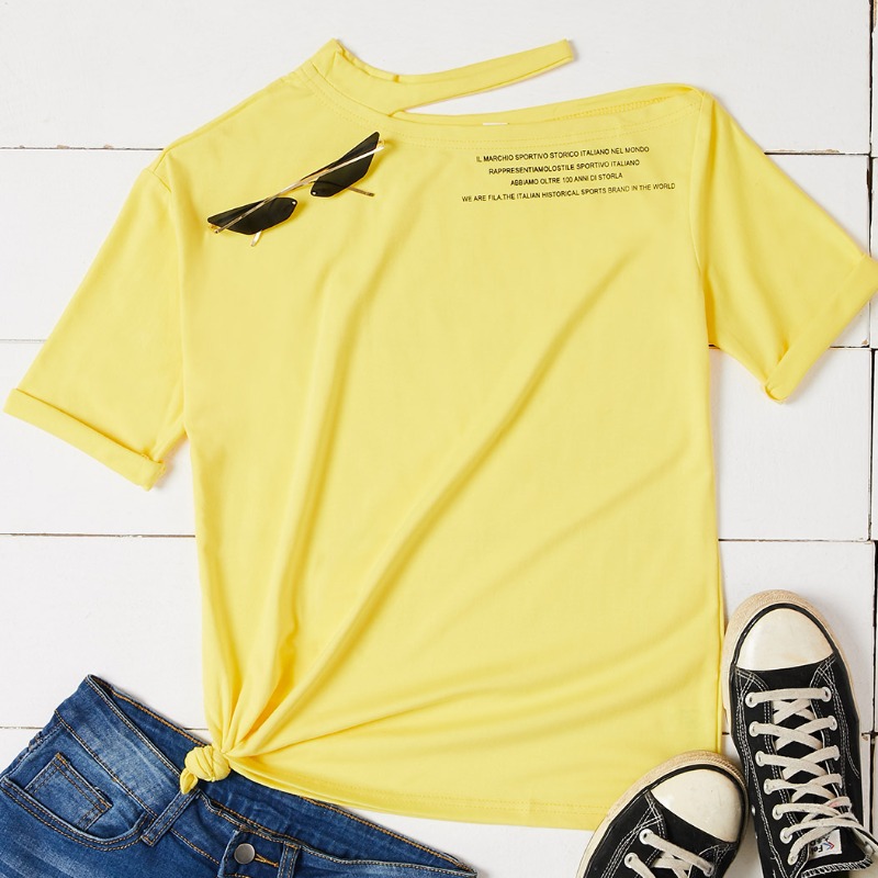 

Lovely Leisure O Neck Letter Yellow T-shirt