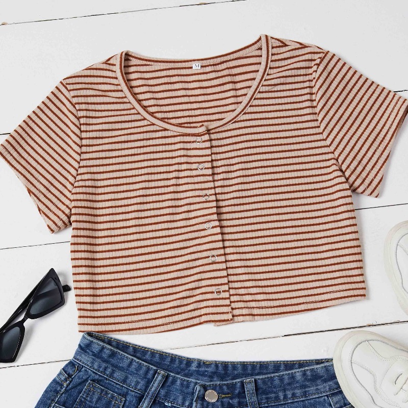 

Lovely Casual Striped Khaki T-shirt