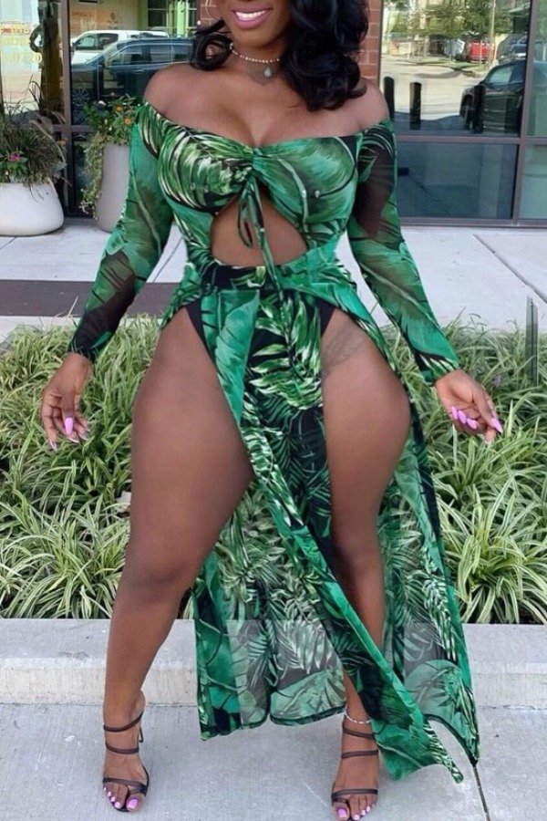 

Lovely Print Green One-piece Swimsuit