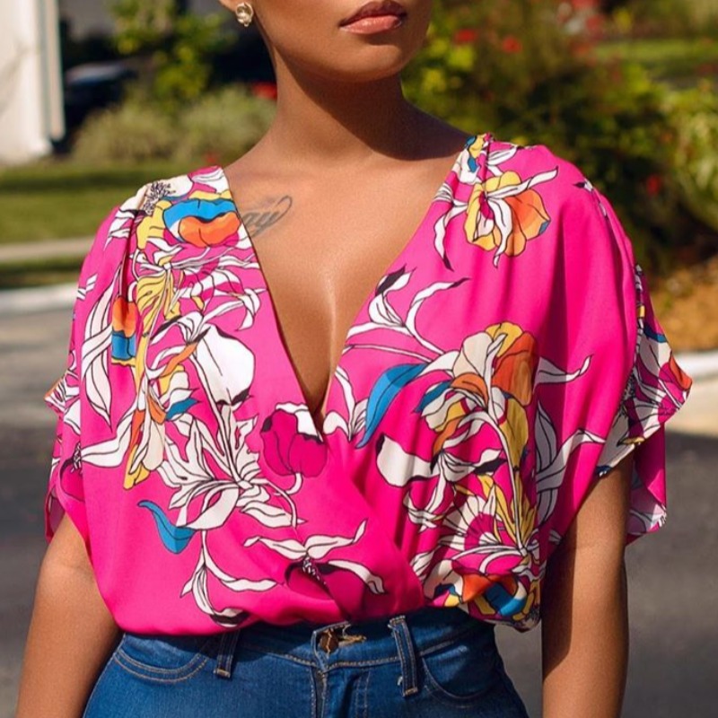 

Lovely Stylish Plants Print Rose Blouse
