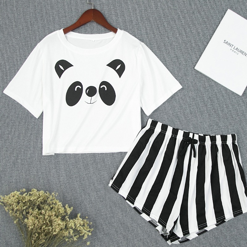 

Lovely Sweet O Neck Print Black Sleepwear
