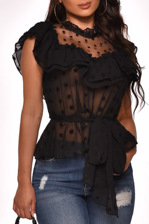 

Lovely Sweet Flounce Design Black Blouse