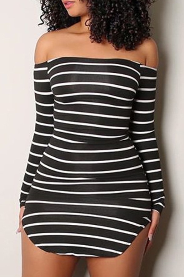 

Lovely Casual Striped Black Mini Dress, Black stripe
