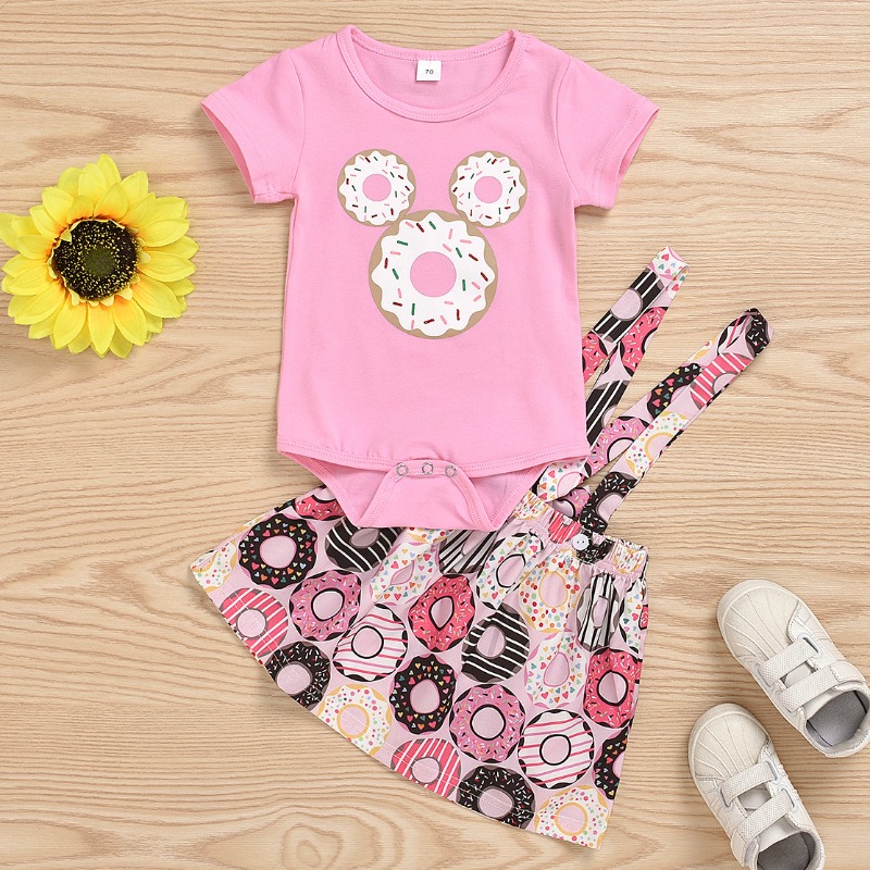 

Lovely Stylish Print Pink Girl Two-piece Skirt Set