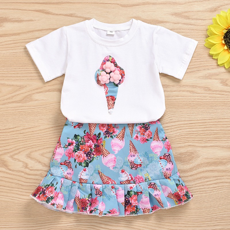 

Lovely Stylish Print White Girl Two-piece Skirt Set
