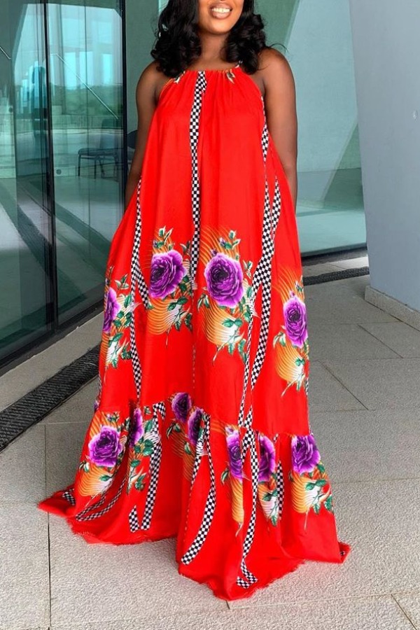 

Lovely Bohemian Print Red Maxi Dress
