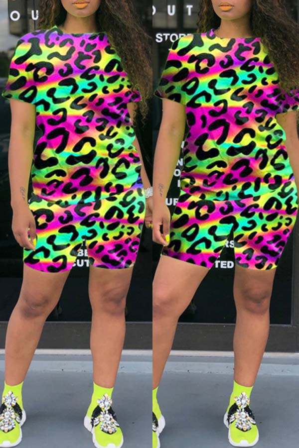 

Lovely Leisure Print Pink Two-piece Shorts Set