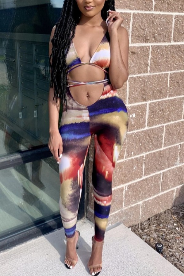 

Lovely Sexy Tie-dye Multicolor One-piece Jumpsuit, Multi