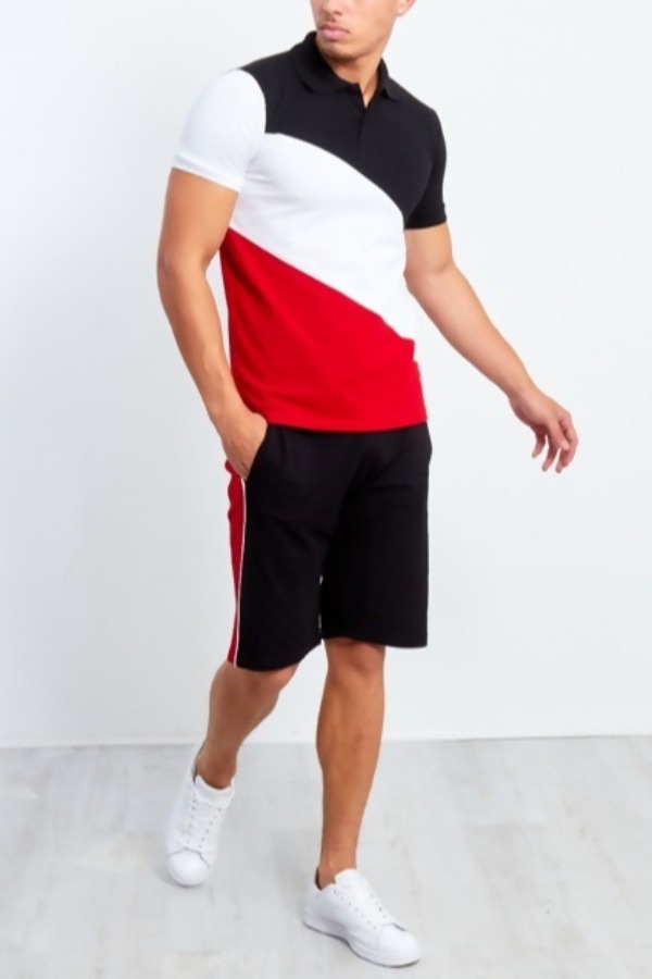 

Lovely Sportswear Patchwork Black Two-piece Shorts Set