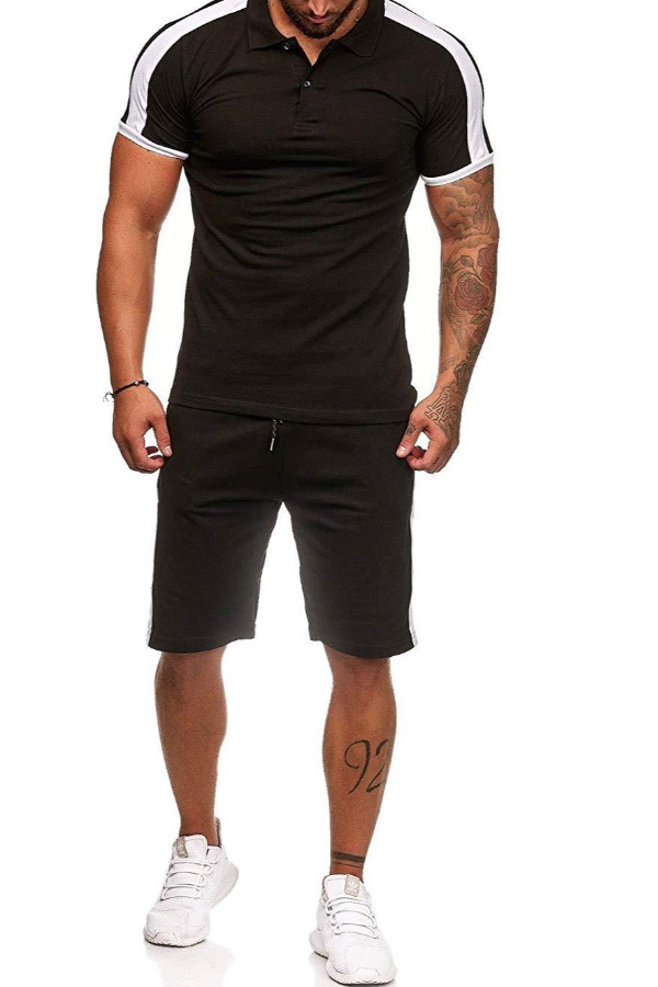 

Lovely Sportswear Patchwork Black Two-piece Shorts Set