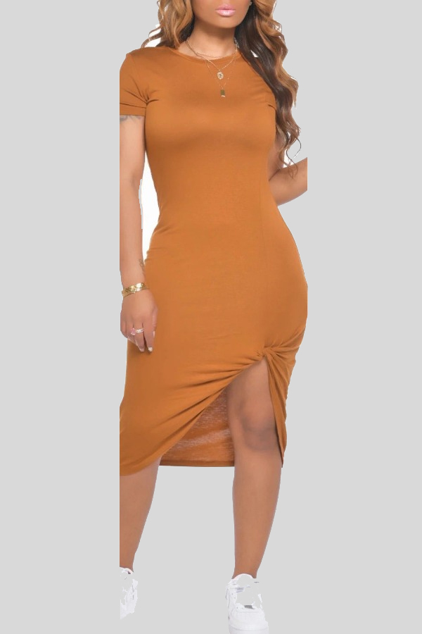 

Lovely Leisure Basic Brown Mid Calf Dress