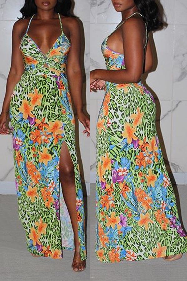 

Lovely Bohemian Floral Print Green Maxi Dress