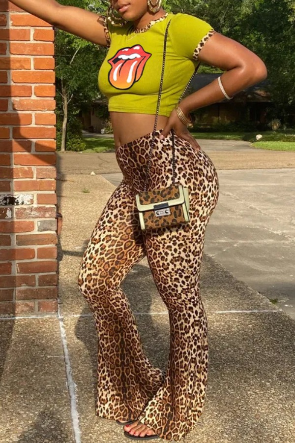 

Lovely Casual Lip Print Green Two-piece Pants Set