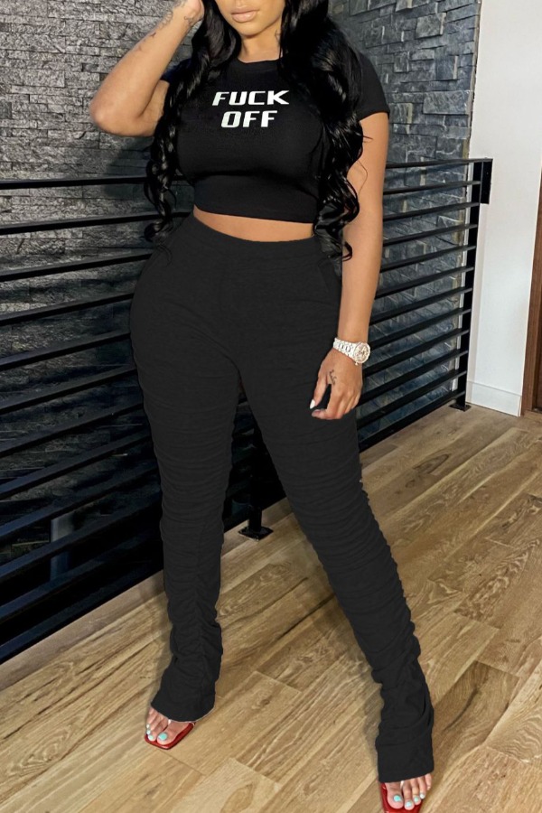 

Lovely Casual Letter Black Two-piece Pants Set