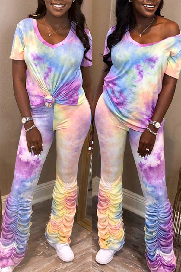 

Lovely Trendy Tie-dye Purple Two-piece Pants Set