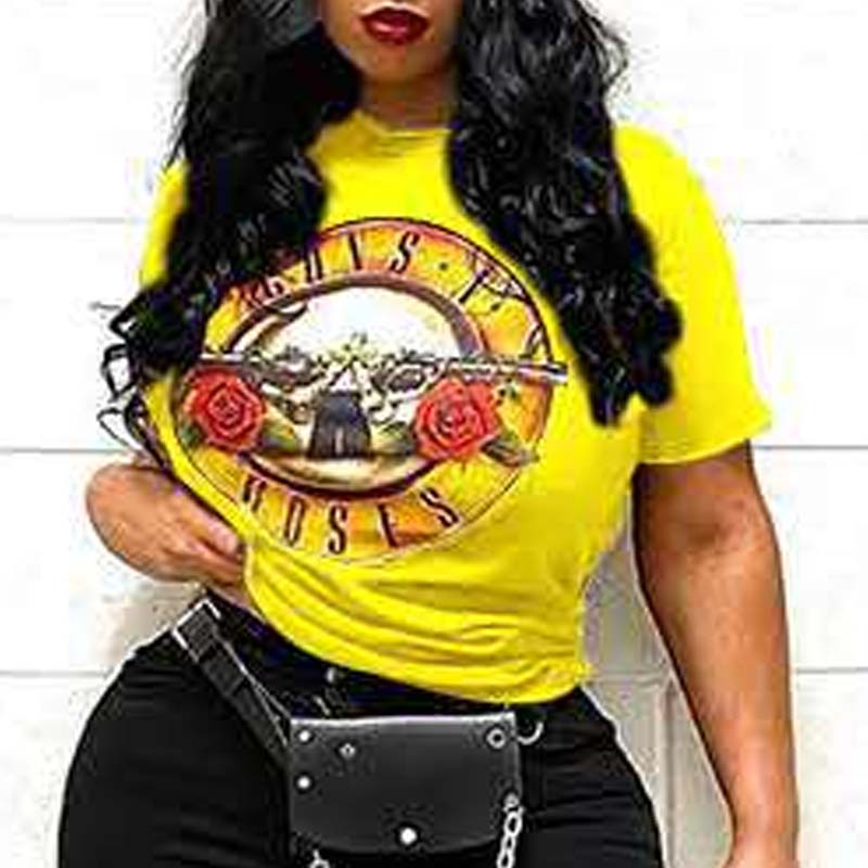 

Lovely Street O Neck Print Yellow T-shirt