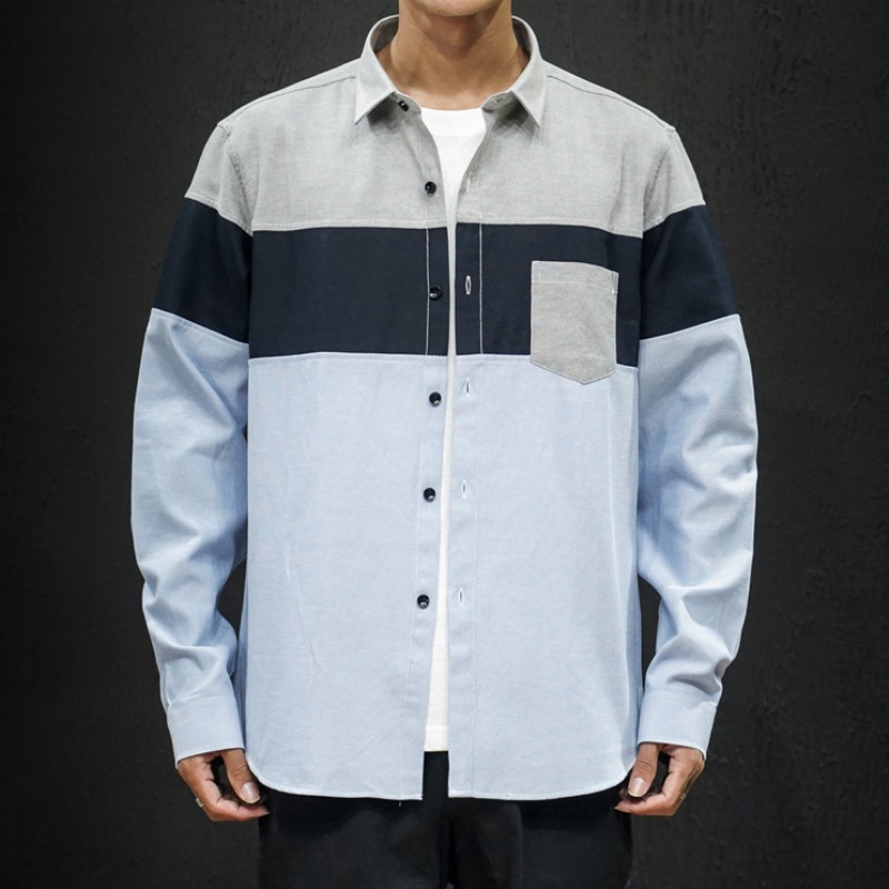 

Lovely Casual Patchwork Navy Blue Shirt
