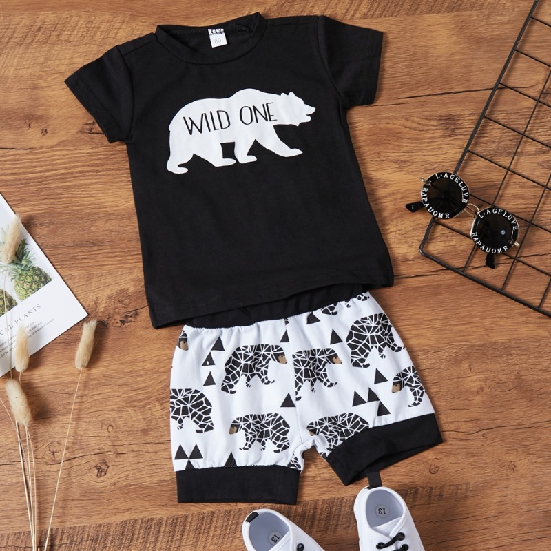 

Lovely Casual Cartoon Print Black Boy Two-piece Shorts Set