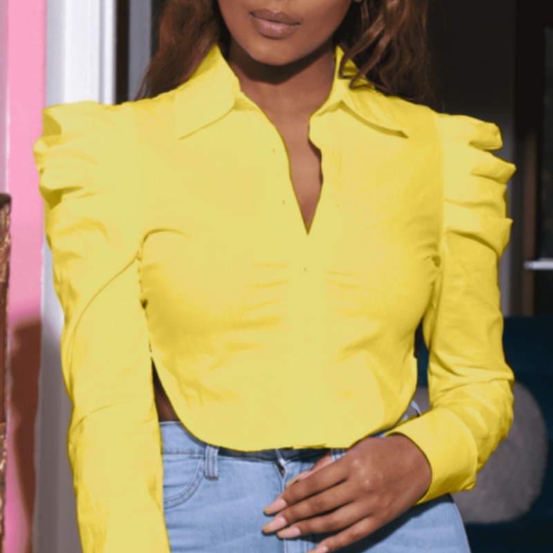 

Lovely Trendy Fold Design Yellow Blouse