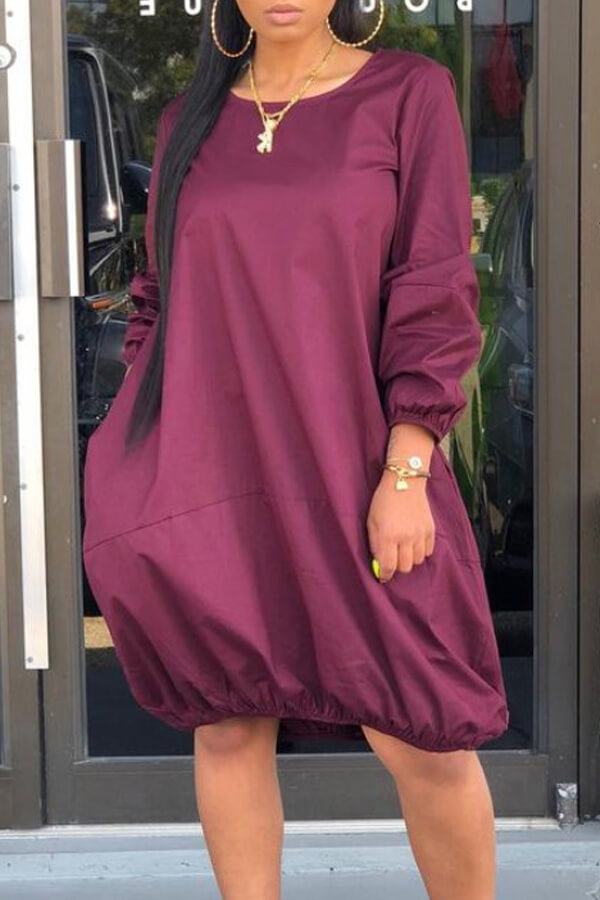 

Lovely Casual O Neck Loose Purple Knee Length Dress