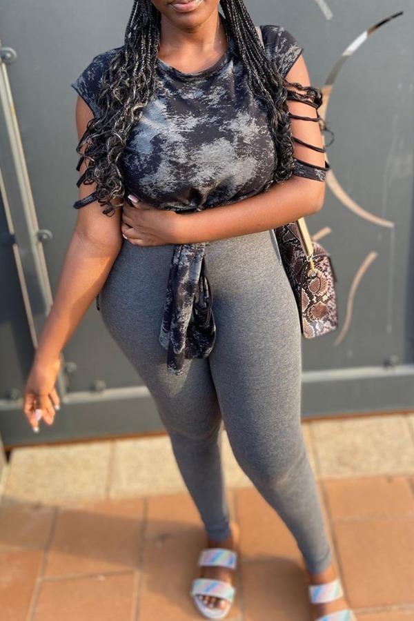 

Lovely Leisure Tie-dye Grey Two-piece Pants Set