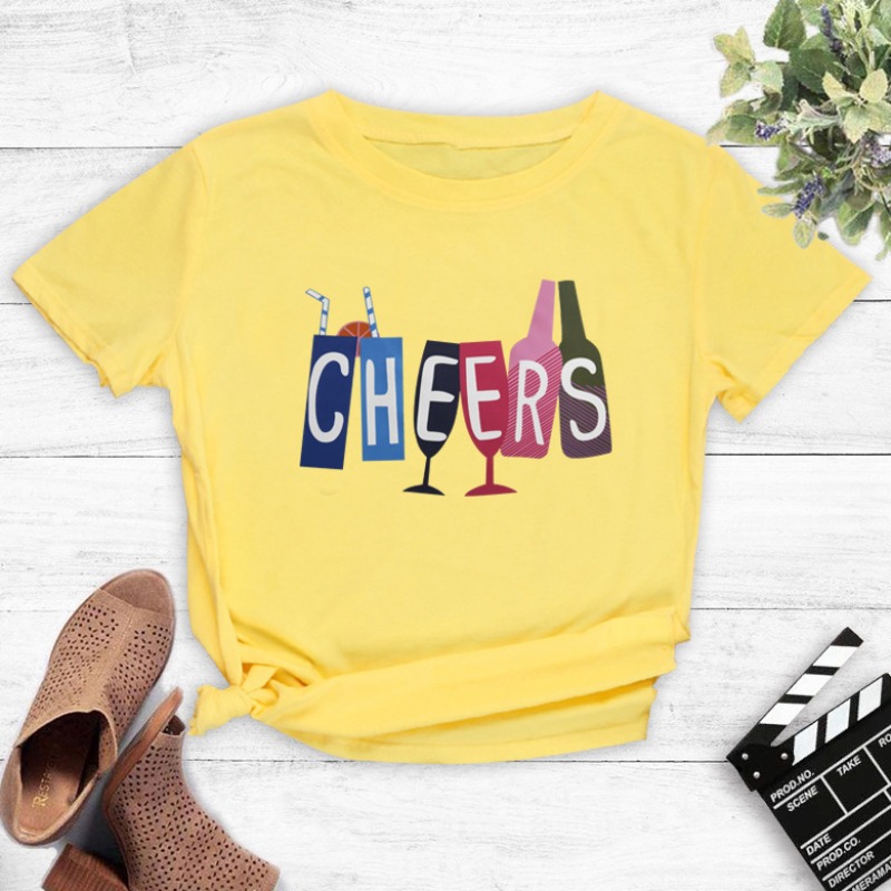 

Lovely Leisure O Neck Cartoon Print Yellow T-shirt