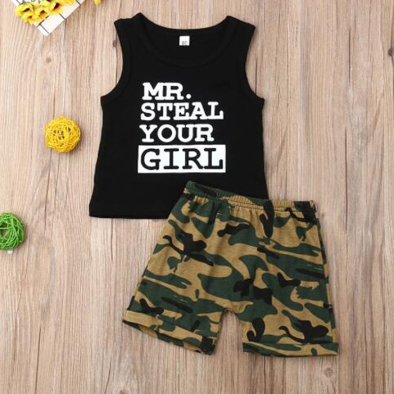 

Lovely Leisure Letter Print Black Boy Two-piece Shorts Set