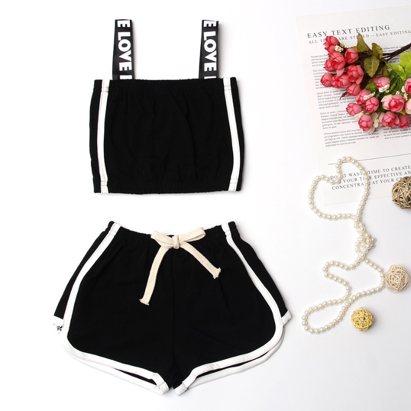 

Lovely Sportswear Patchwork Black Girl Two-piece Shorts Set
