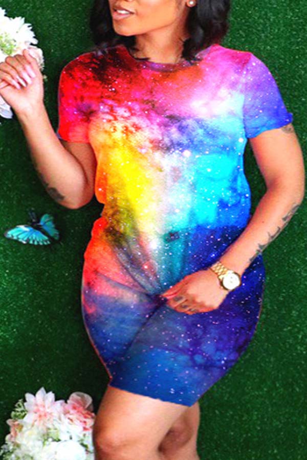 

Lovely Leisure Tie-dye Multicolor Plus Size Two-piece Shorts Set, Multi